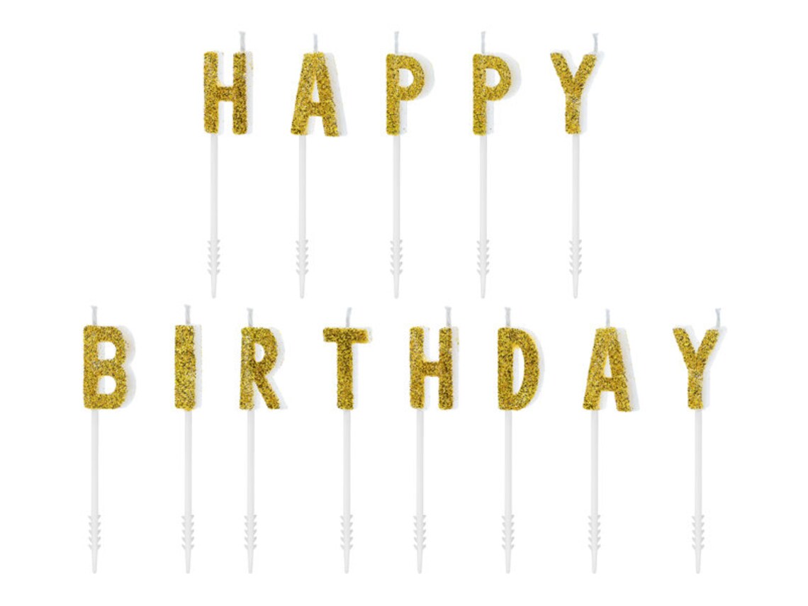 Gold Happy Birthday Candles Kids Party Decorations Glitter Sparkle