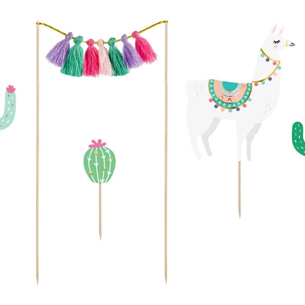 Llama Cake Topper Tassels Kids Party Decorations Birthday Tropical