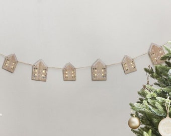 Gingerbread House Christmas Bunting Led Lights Traditional Festive Season Wooden Sparkle Wall Hanging Decorations Home