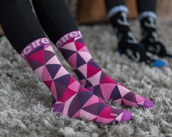 Funky Purple Socks, Crew Socks, Unisex, Casual Socks, Dress Socks, Men, Women – Happy Soft Fun Novelty Cool Gift Colourful, Justin Trudeau