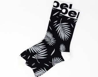 White Palm Tree Leaf Socks, Funky, Unisex, Casual, Dress, Men, Women – Happy, Soft, Fun Novelty, Cool Birthday Gift, Bright, Cute, Bold