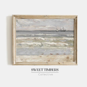 Muted Coastal Painting |  Vintage Seaside Wall Art Digital Download | #18