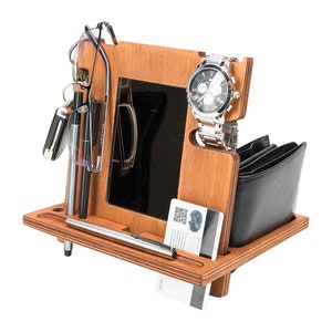 Wooden docking station - Wallet and Watch stand - Men’s Birthday gifts - Father&#39;s Day Gift for Men Him - Apple Watch Stand