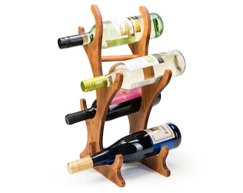 Wooden Tabletop Wine Rack - Foldable and Functional Tabletop Bottle Holder Design - Wine Tree Stand - Fits 4 Bottles - Christmas Gifts