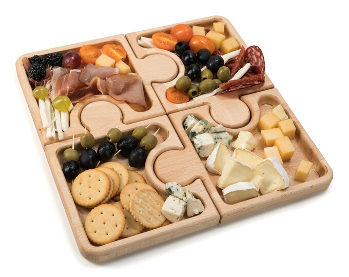 Wood Cheese Serving Board Set Puzzle Style Charcuterie Boards for