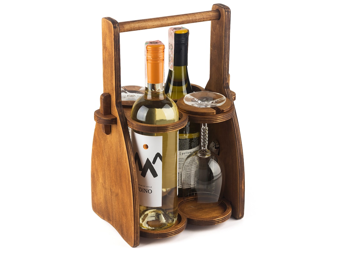 Wood Wine Bottle Holder Wine Rack Beer Caddy Wine Tote Wooden Wine Box With Glass Holder Christmas Gifts Wine Carrier Etsy