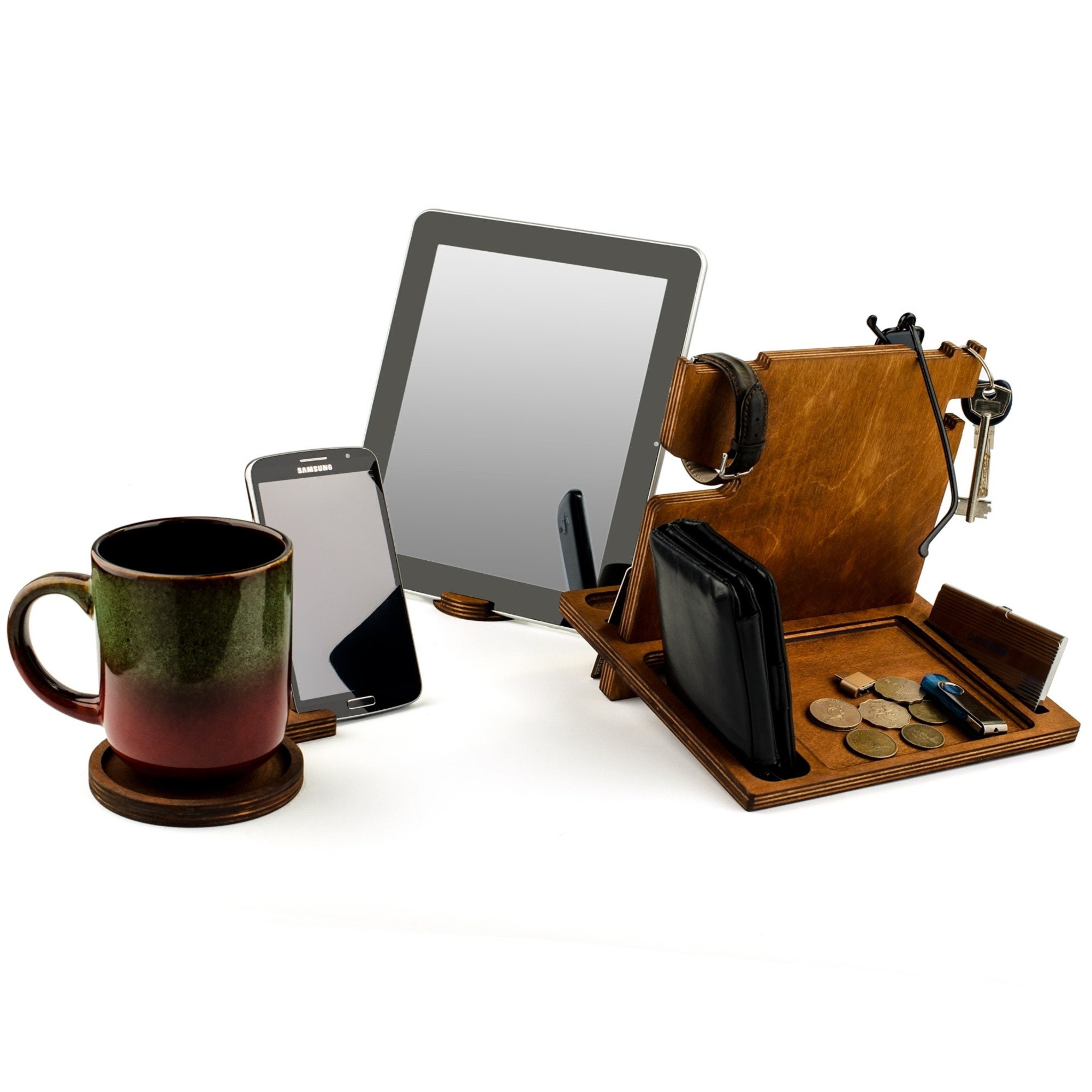 Wooden Docking Station Desk organiser Home office Mens Gift Etsy