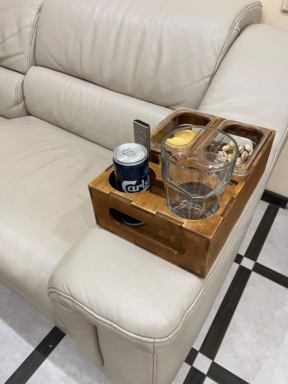 Colexy Sofa Armlehne Organizer, Sofa Tasche Sofatablett Ablage Oxford Couch Sessel Stuhl Hängen Aufbewahrungstasche, Faltbar Sofa Butler Mit Tablett Für Buch, Magazin, Handy, Fernbedienung (Kaffee