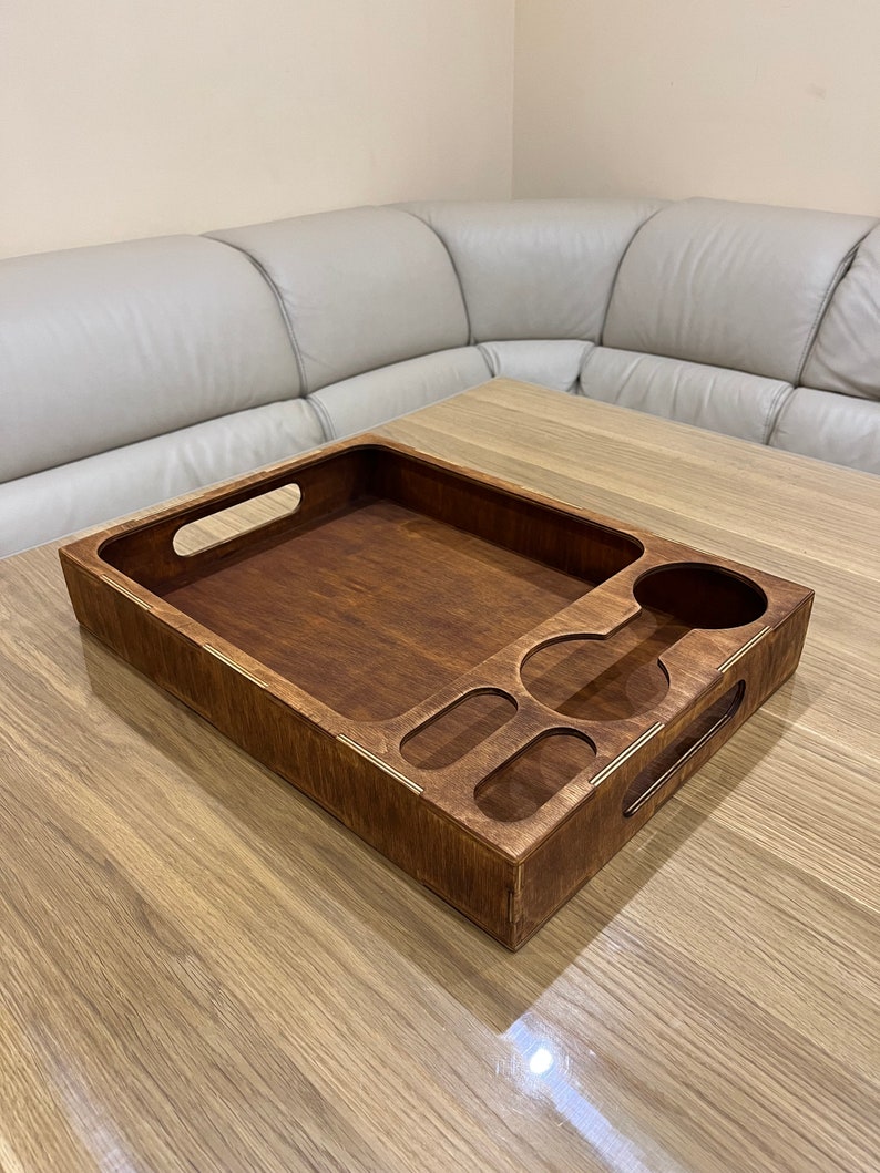 Wooden Serving Tray With Cup Holder Handmade Home Decore Drink