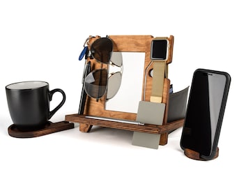 Wooden Docking Station for Men: Nightstand Organizer with Apple Watch Stand - Father's Day Gift