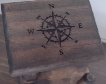 Single Watch Stand/ Ring holder with laser engraved compass