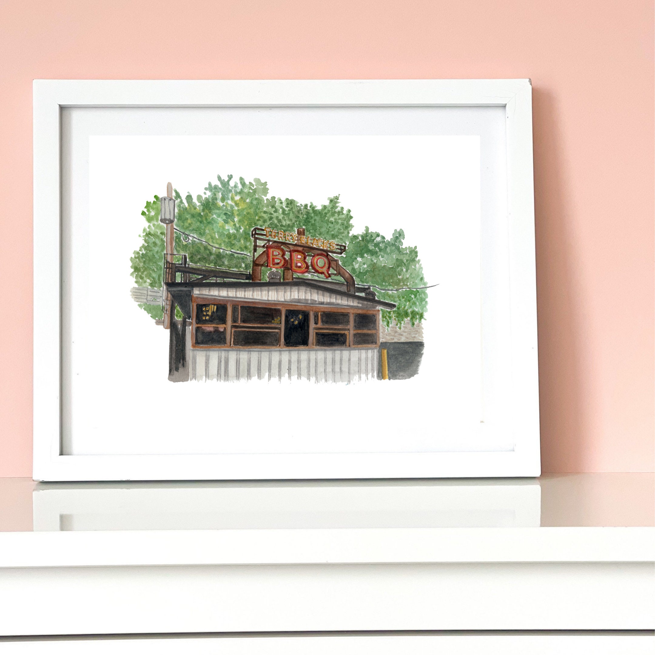 Art Print ‘Terry Black’s BBQ’ Pit // TX BBQ Separates  Austin Watercolor Christmas Gift for Him