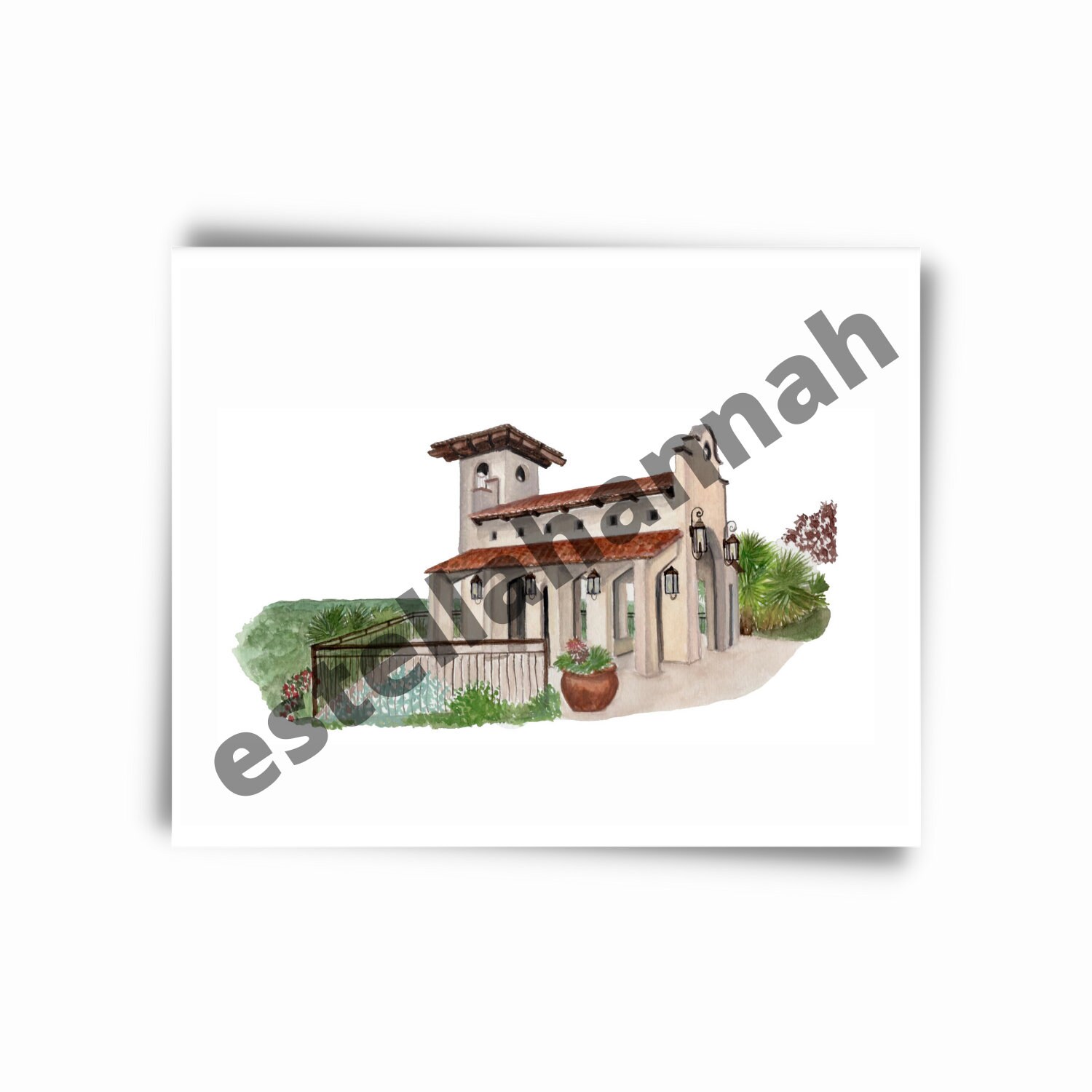 Digitaal kunstbestand 'Chapel Dulcinea' / / Texas Wedding Chapel Country Invite Save the Date aquarel ATX Austin trouwlocatie cadeau verjaardag