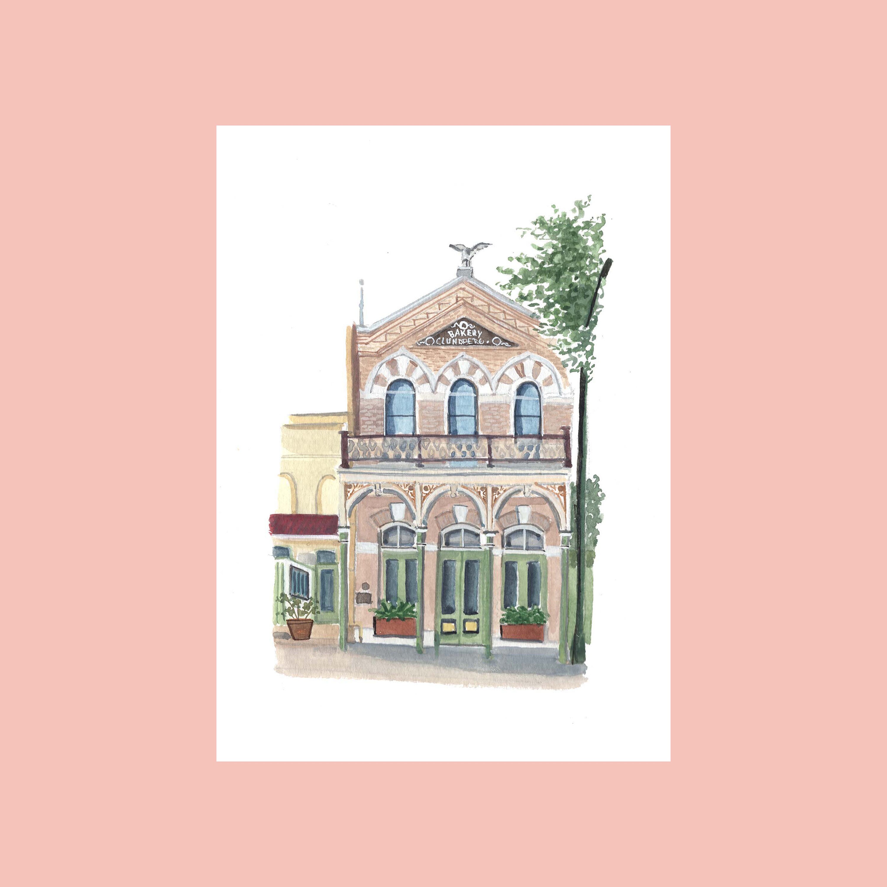Lundberg Bakery / The Old Austin Bakery / Registered National Landmark in Austin Texas, Watercolor Printed ATX Restaurant Gift