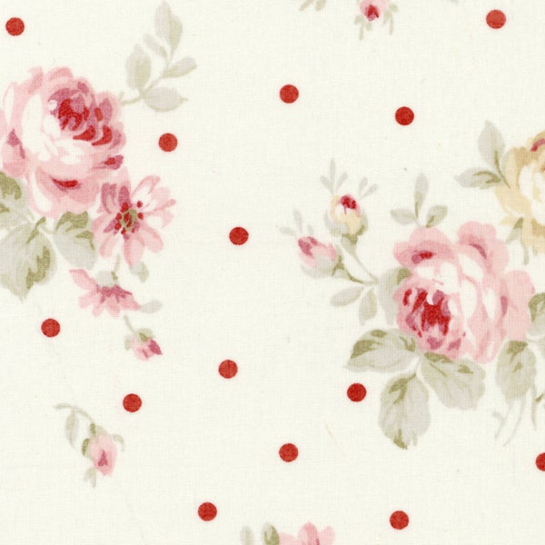 Lecien Durham Quilt Collection 2019 | Pink Floral & Red Dots on White | Quilt Fabric | Yardage | Imported from Japan | Gift | 31927-10