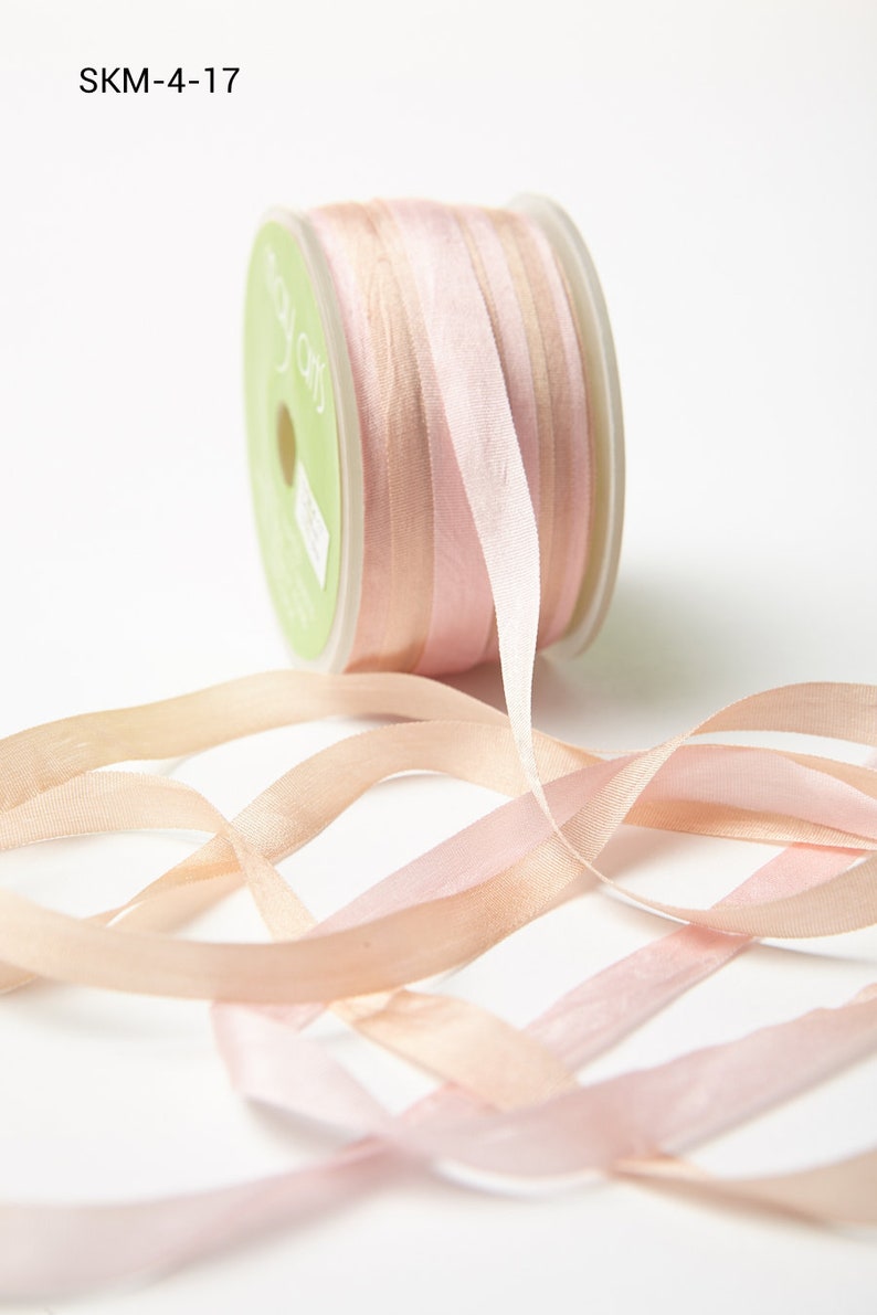 May Arts Ribbon Pink /& Champagne Silk Ribbon Gift 14 Hand-Dyed Variegated PinkChampagne Silk Ribbon with Woven Edge