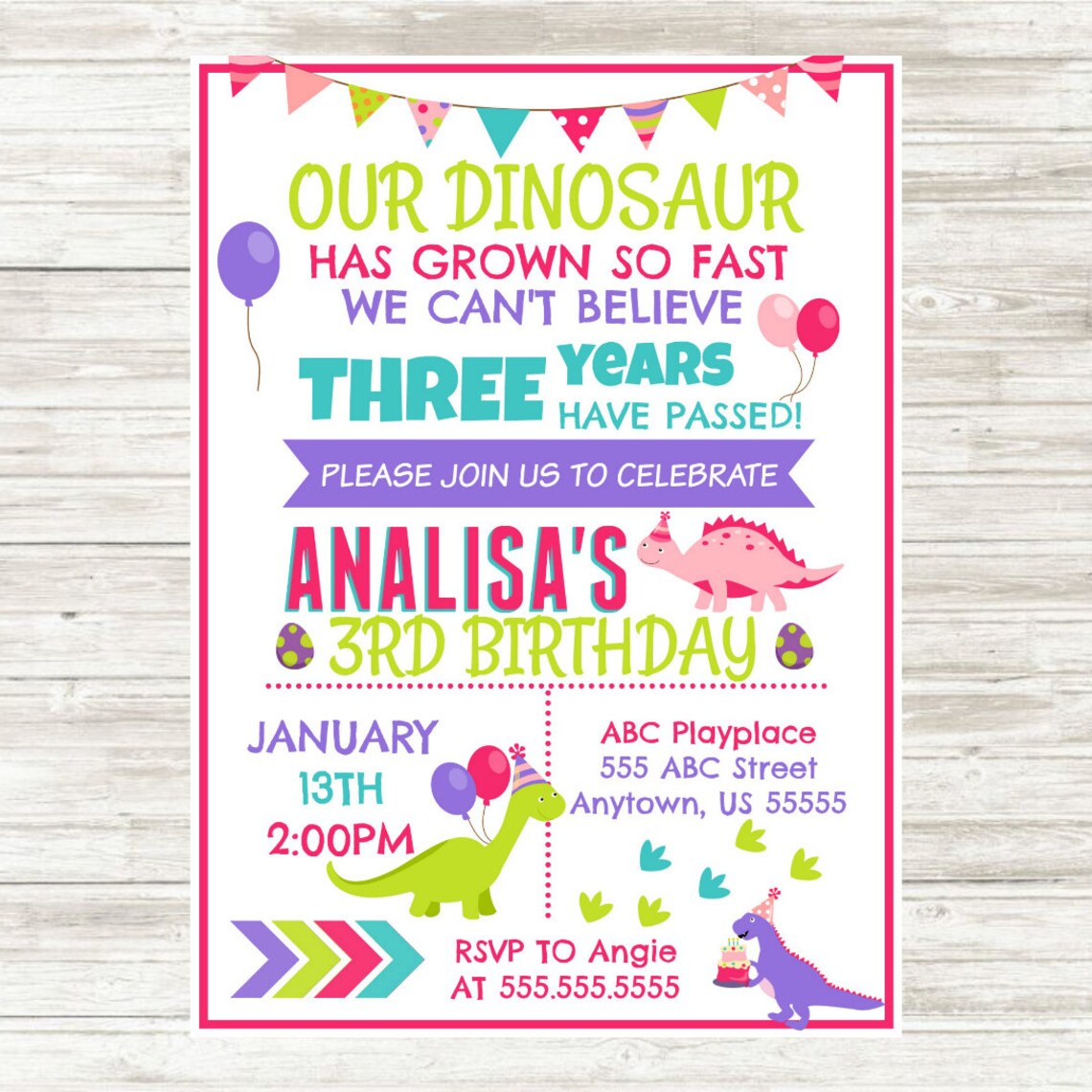 Girl Dinosaur Birthday Invitations Etsy UK