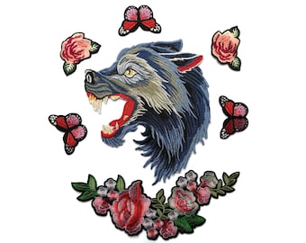 Huge Wolf Precision Embroidered Flower Quality Iron On Patch Jacket