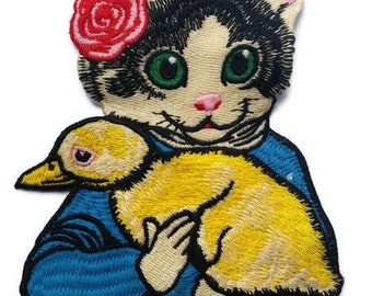 Large Kitten Cat With Duck Rockabilly Applique patch