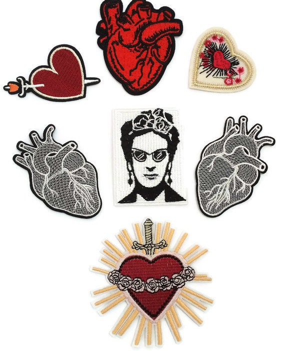 Frida Kahlo Flor Mariposa Corazón Conjunto De Parche Calidad Hierro En Bordado