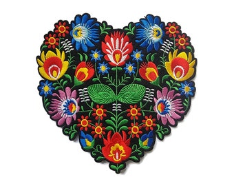 Large Quality Flower Heart Patch Embroidered Retro Applique Iron On Scandi 7.5" Ref A9