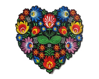 Grande écusson coeur de fleur de qualité brodé en fer sur appliques rétro Scandi 7,5" Réf A9