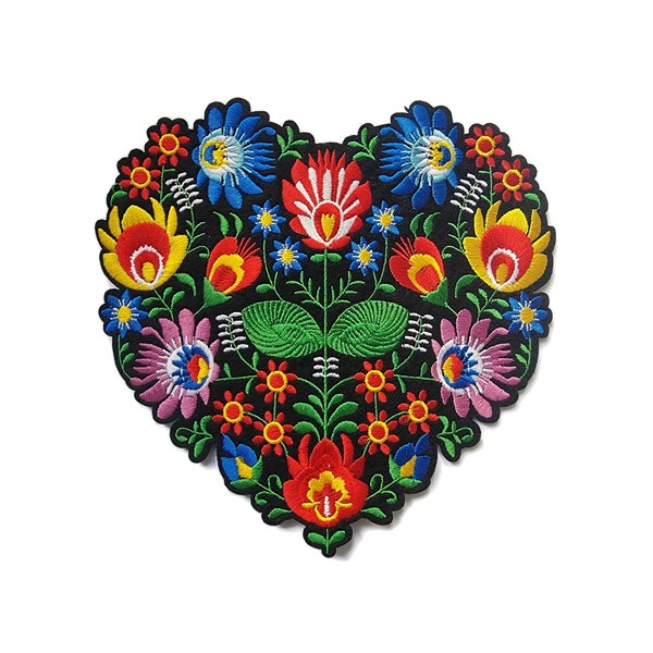 Large Quality Flower Heart Patch Embroidered Retro Applique Iron On Scandi 7.5" Ref A9