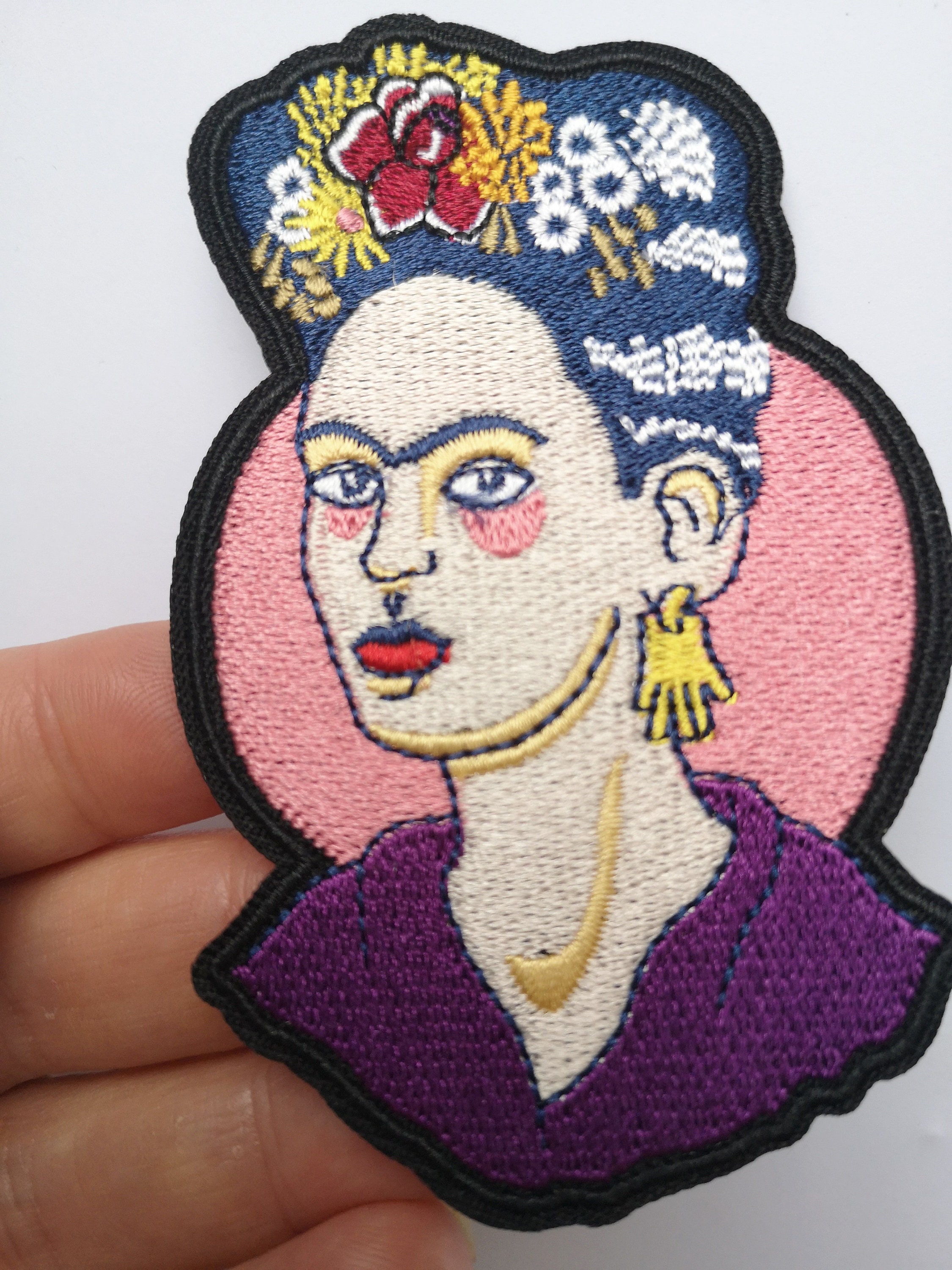 Frida Kahlo fleurs patch Qualité Iron on brodé art Mexique