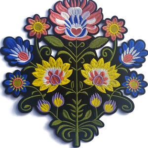 X Large Quality Flower Patch Embroidered Jacket Applique Iron On Scandi 10&quot; B10