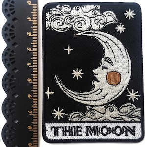 Fer brodé sur des écussons de cartes de tarot vintage, soleil, lune, mort, force, amants, empereur, impératrice, magicien et étoile The Moon