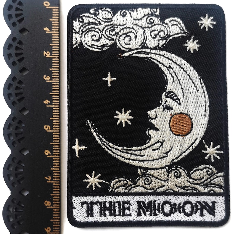 Fer brodé sur des écussons de cartes de tarot vintage, soleil, lune, mort, force, amants, empereur, impératrice, magicien et étoile The Moon