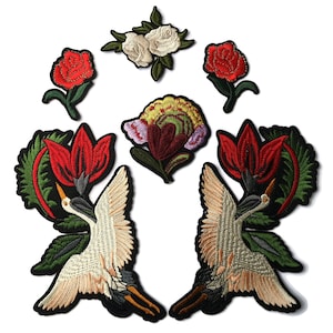 Oriental Crane with Flowers Embroidered Patch Set for Jacket back