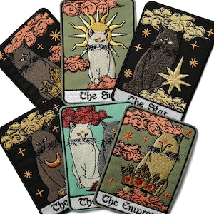 Gesticktes Aufnäher Katze Tarot Karten Mond Sonne Stern Kaiser Kaiserin Liebhaber