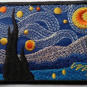 Van Gogh Starry Night Embroidered Patch Iron On Quality Crafts Applique Art 3.5"