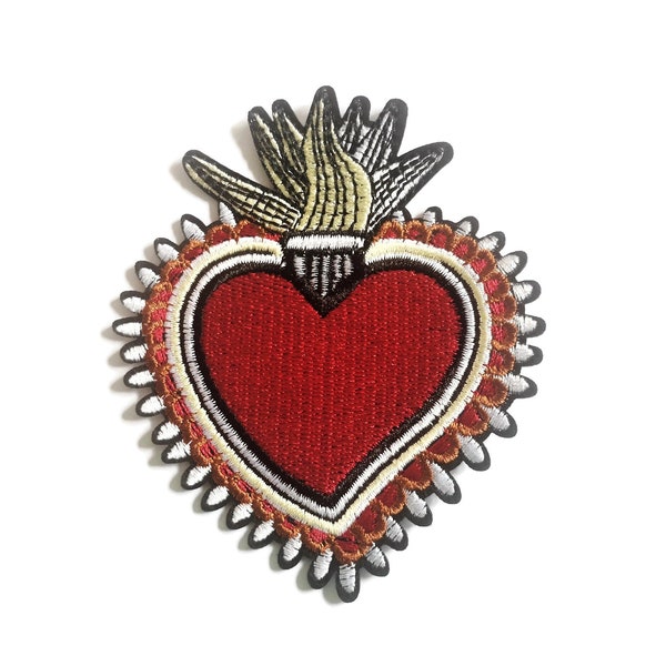 Frida Kahlo Flaming Heart Embroidered Iron On patch Applique Mexico Art