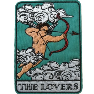 Fer brodé sur des écussons de cartes de tarot vintage, soleil, lune, mort, force, amants, empereur, impératrice, magicien et étoile The Lovers