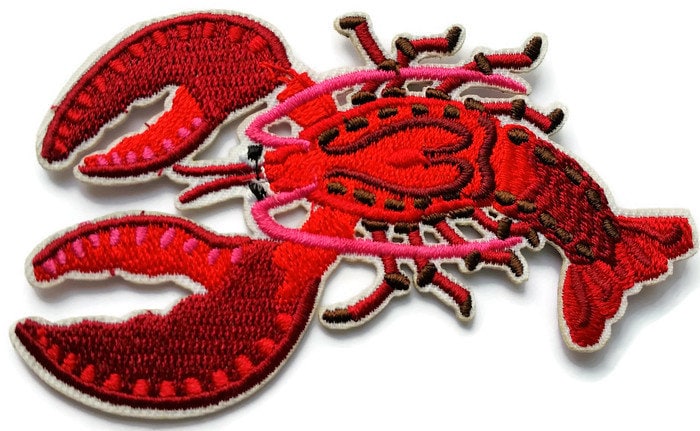 Lobster Seafood 3 3/4" Beach Chef Embroidered Iron On Applique Patch