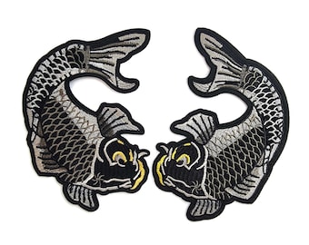 Large Carp Embroidered Patch Iron On Applique Oriental Fish 7"