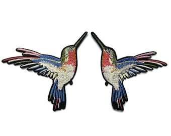 Paar gestickte Kolibri Aufnäher Vogel Applikation zum Aufbügeln