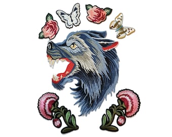 Huge Wolf Precision Embroidered Flower Quality Iron On Patch set A18