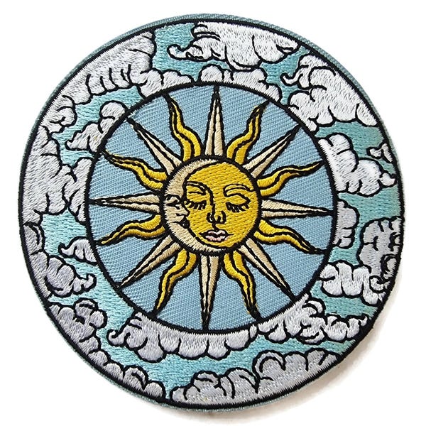 Toppa ricamata Sole e Luna in stile vintage da stirare