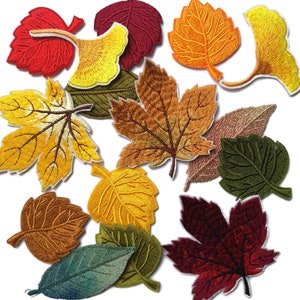 Autumn Leaves Flaming Fall Embroidered Patches Iron On Set