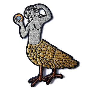 Medieval Folklore Embroidered Bird Woman Harpy Cut Out Iron On Patch Siren