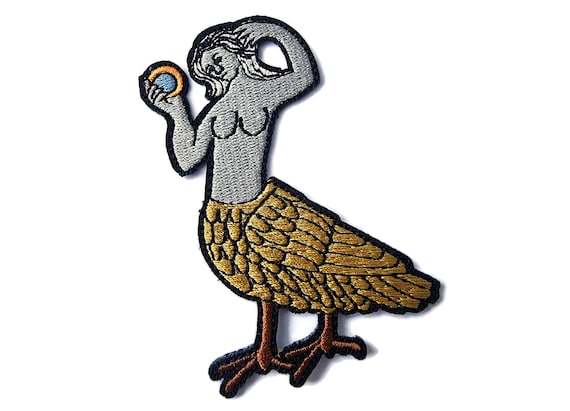 Medieval Folklore Embroidered Bird Woman Harpy Cut Out Iron On Patch Siren