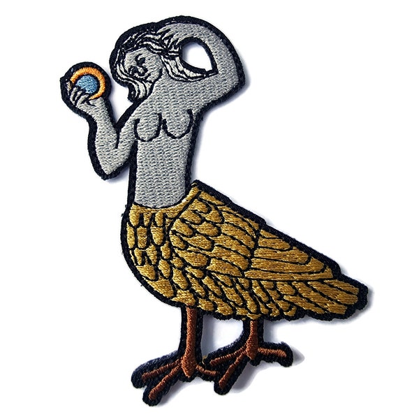 Medieval Folklore Embroidered Bird Woman Bestiary Cut Out Iron On Patch Applique Quality