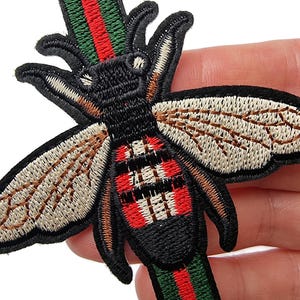 Embroidered Bee Patch on a Striped Band Iron On