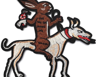 Medieval Folklore Embroidered Dog Rabbit Cut Out Iron On Patch Applique Quality 6"