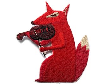 Fox Playing the Violin embroidered Iron On Patch Applique Quality
