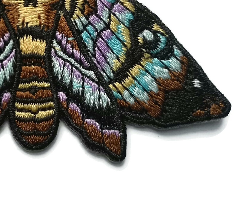 Death Head Moth Embroidered Patch Occult Mystic Lecter Skull Biker Iron On zdjęcie 3