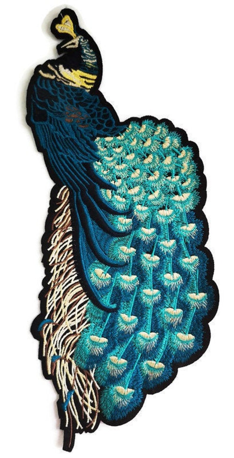 Large Peacock Embroidered Applique Patch Blue B Etsy